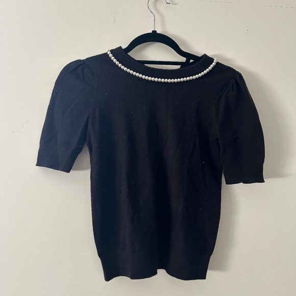 kate spade Sweaters - Kate Spade Black Pearl-Embellished Short-Sleeve Sweater